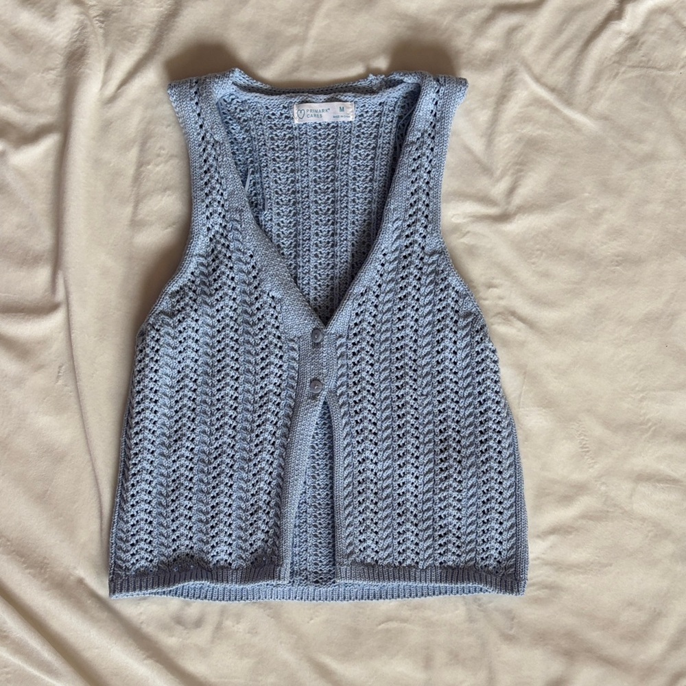 Primark Light Blue Open-Knit Button-Front Vest